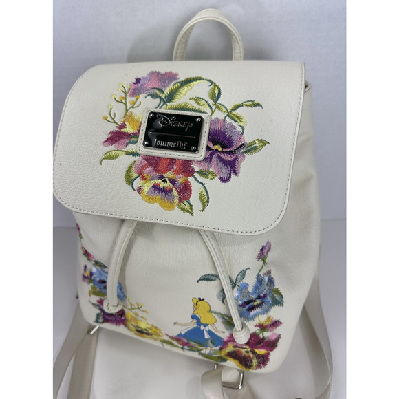 *Flawed* Loungefly Disney Alice in Wonderland Embroidered Floral Mini Backpack - Picture 4 of 16